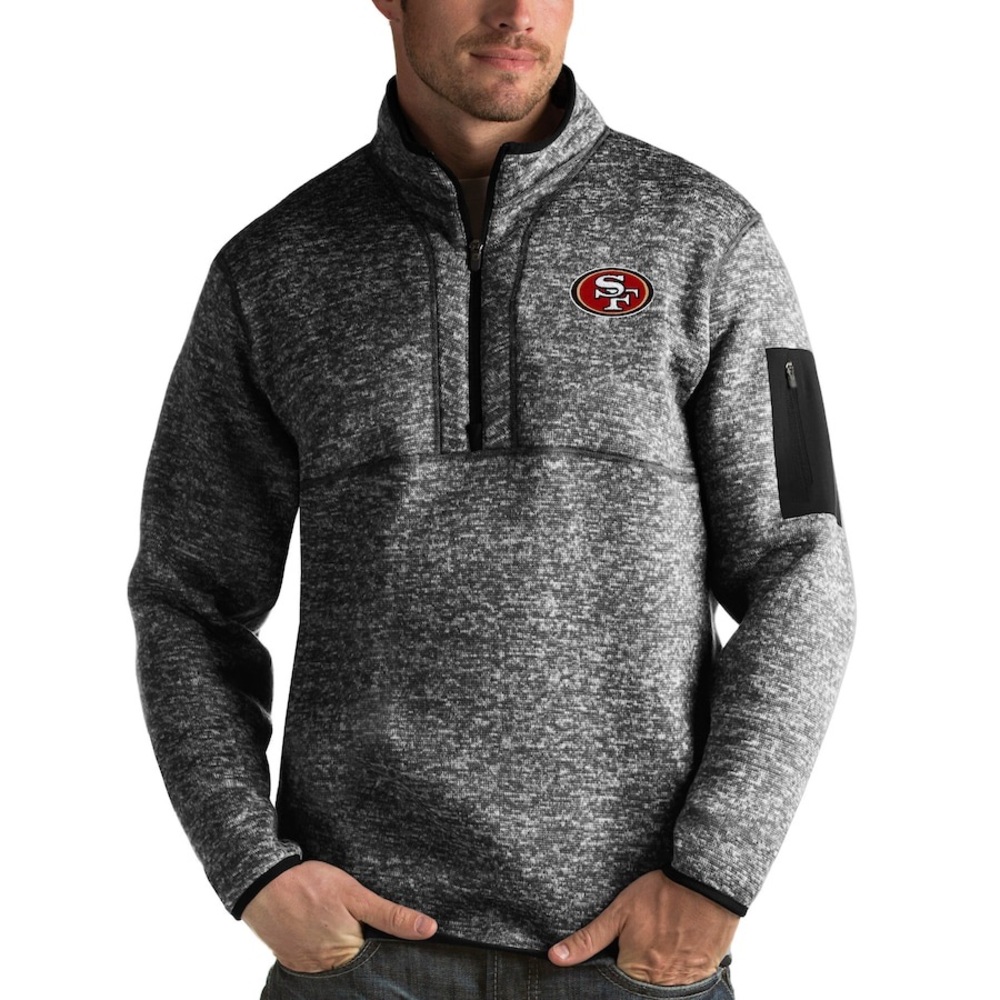 Brand New San Francisco 49ers Charcoal Black Quarter-Zip Pullover Sweater